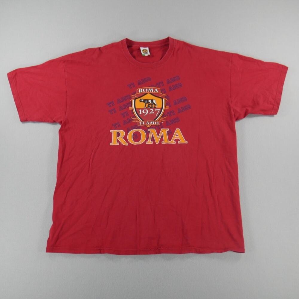 Vintage AS Roma Italian Football Soccer Tee Mens Size XXL Made In Italy Red/Gold